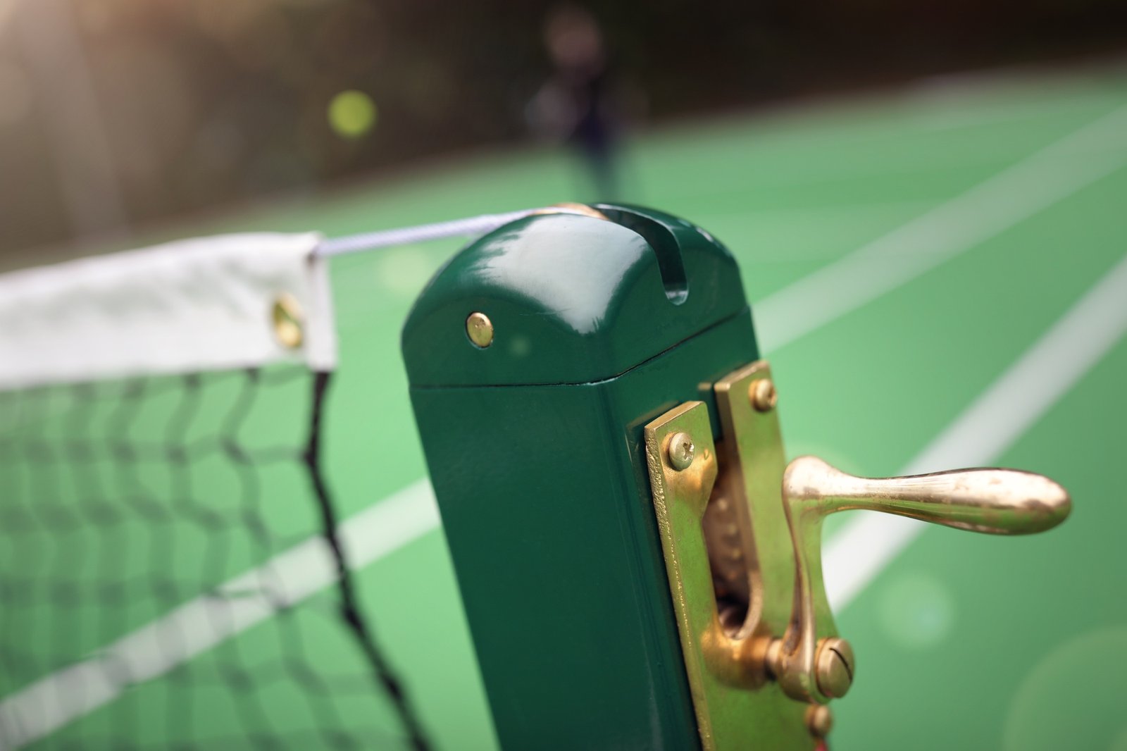 Tennis court, ball and net